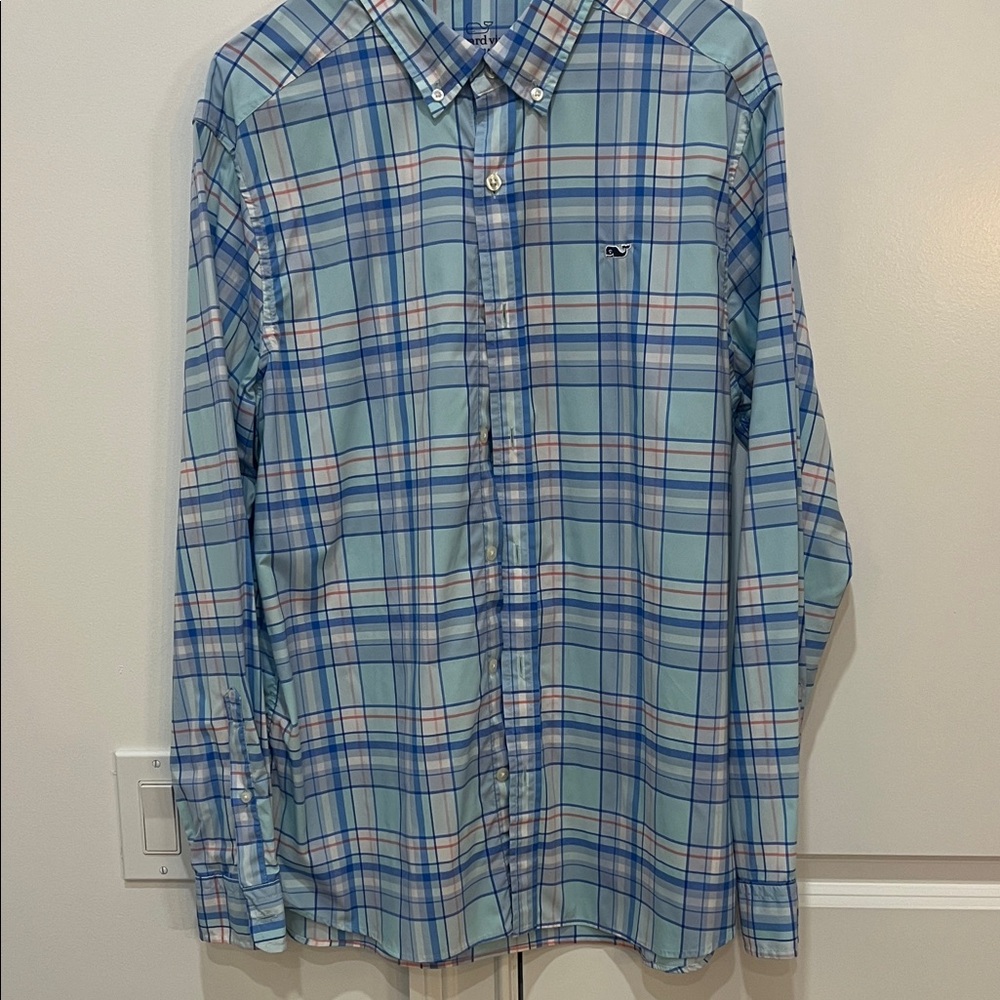 Vineyard Vines Light Blue and Pink Plaid Shirt